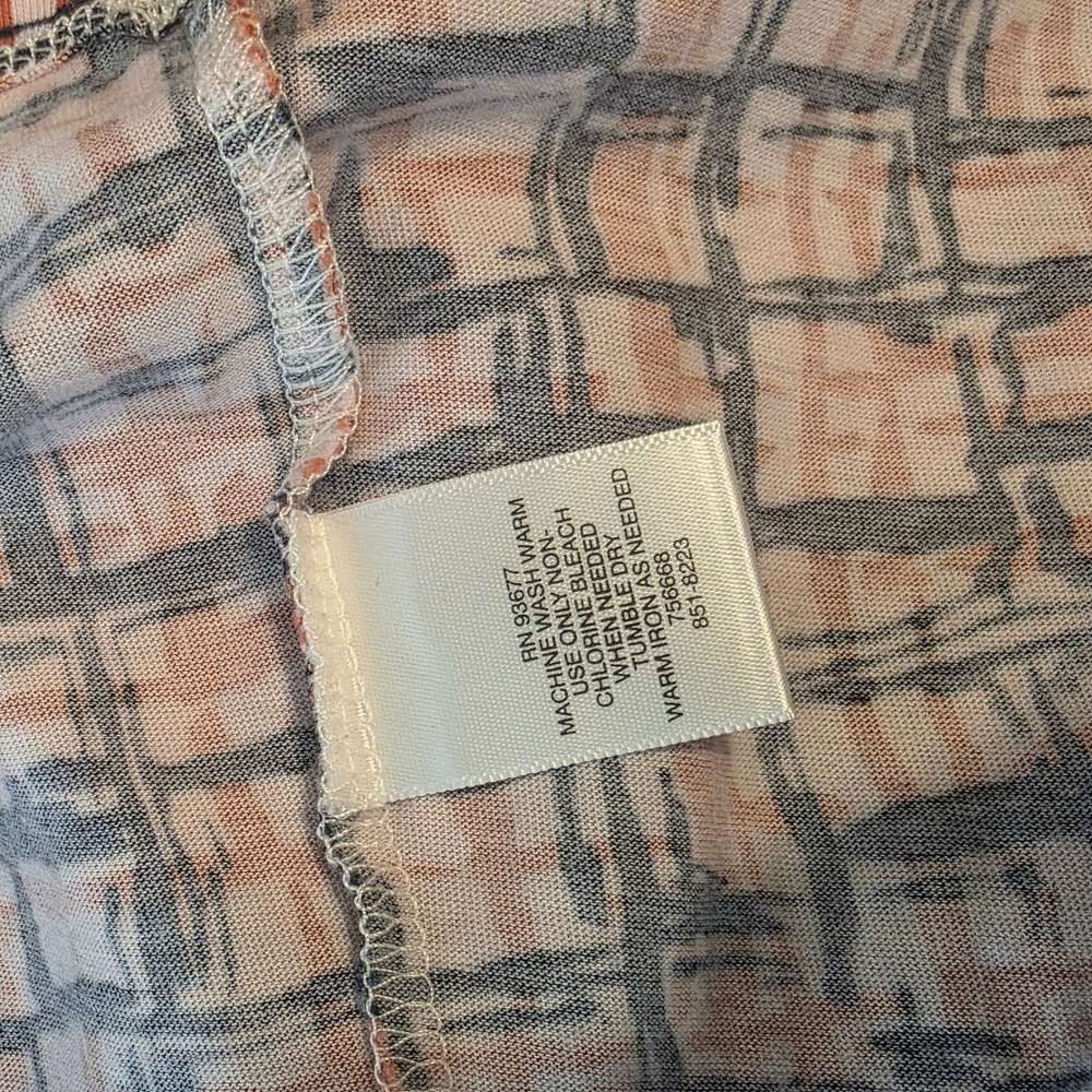 Liz Claiborne Sport Womens XL Orange Black Coral Abstract Grid Cotton Tee Top - Picture 3 of 6